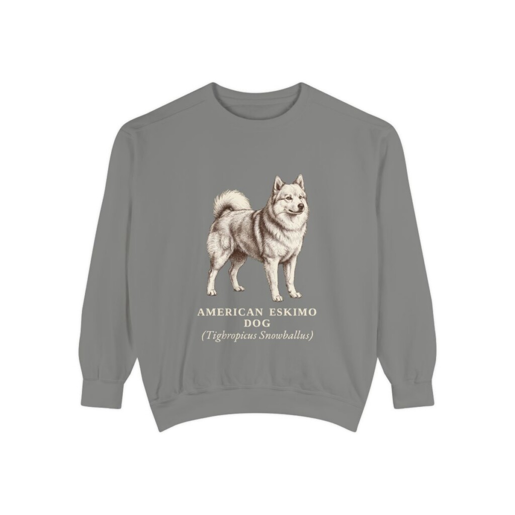 American Eskimo Dog Latin Sweatshirt, Grey, front view