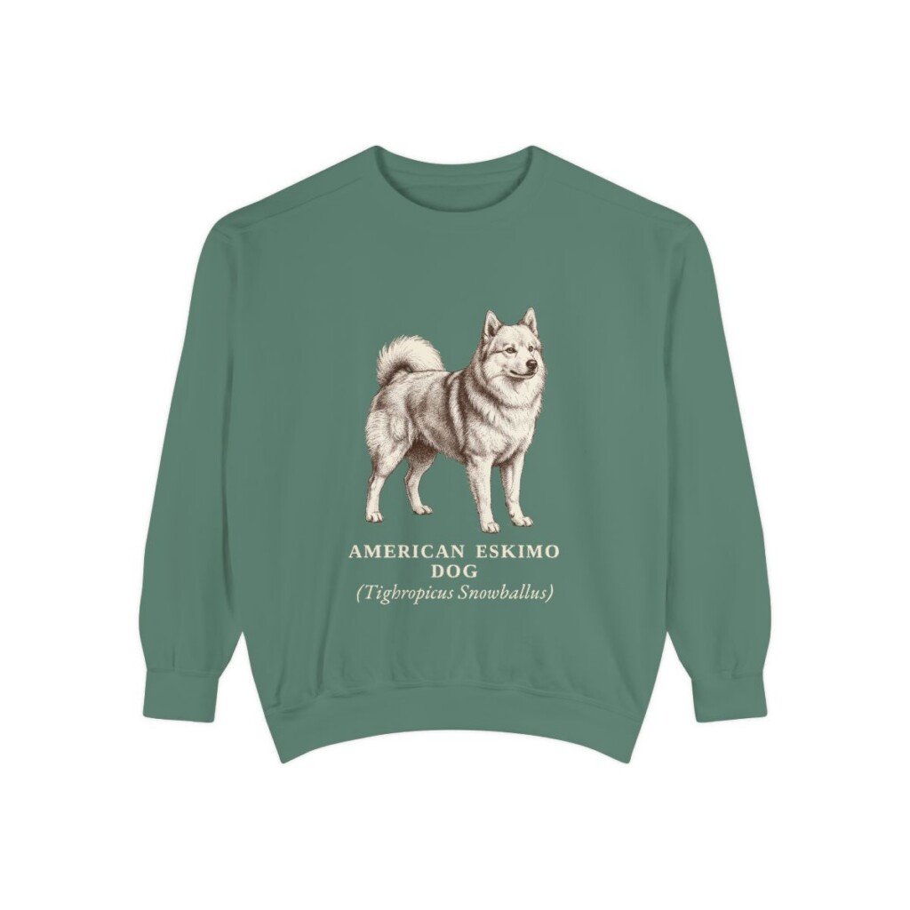American Eskimo Dog Latin Sweatshirt, Light Green, front view