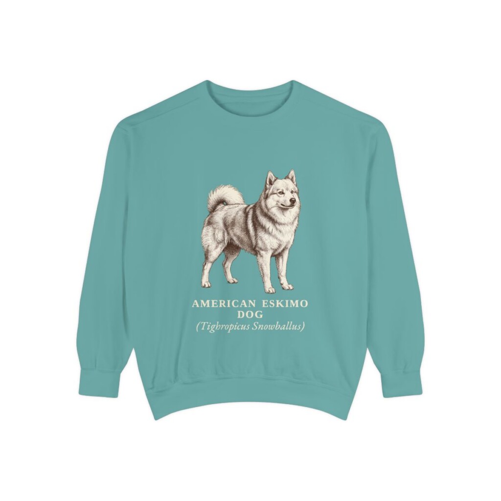 American Eskimo Dog Latin Sweatshirt, Seafoam, front view