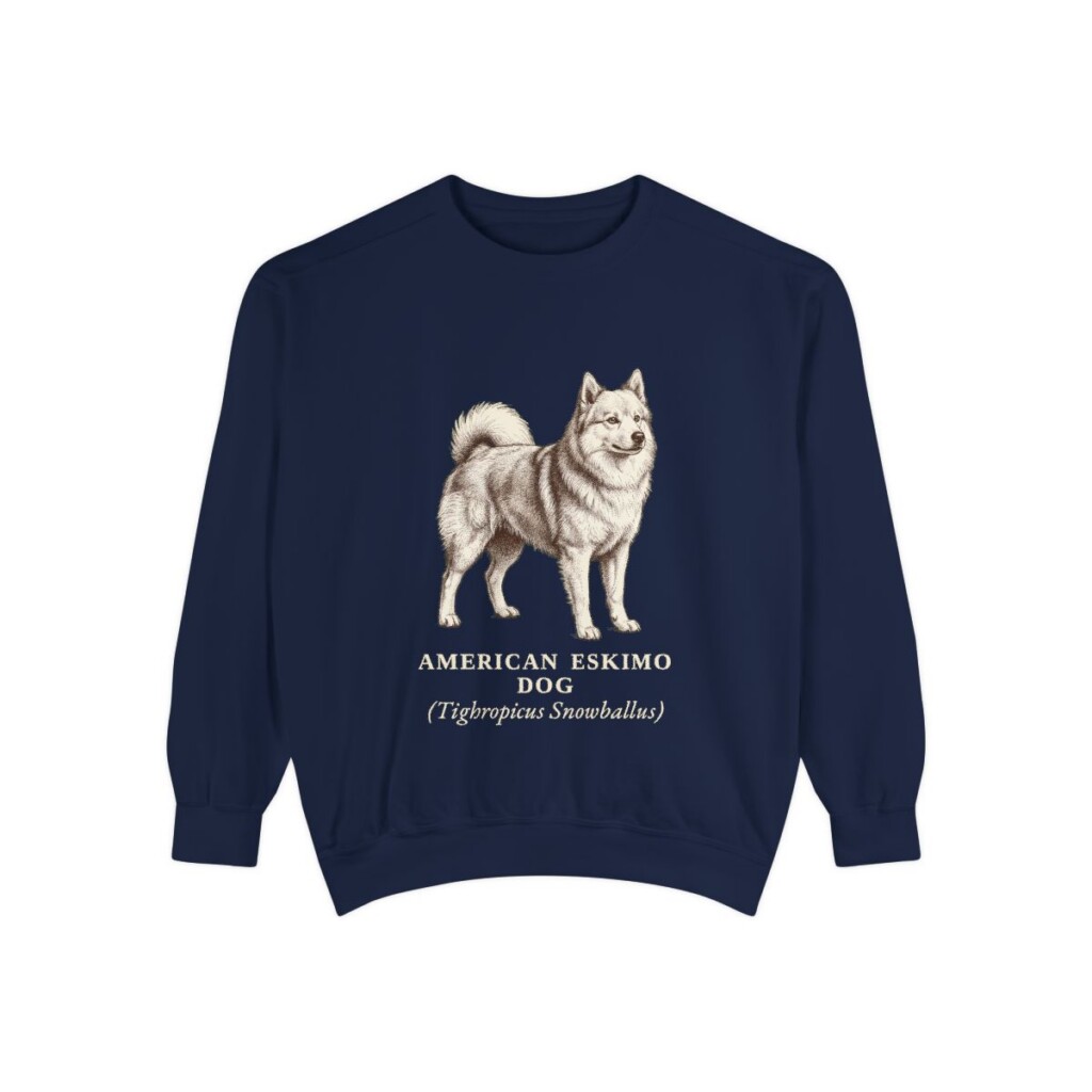 American Eskimo Dog Latin Sweatshirt, True Navy, front view