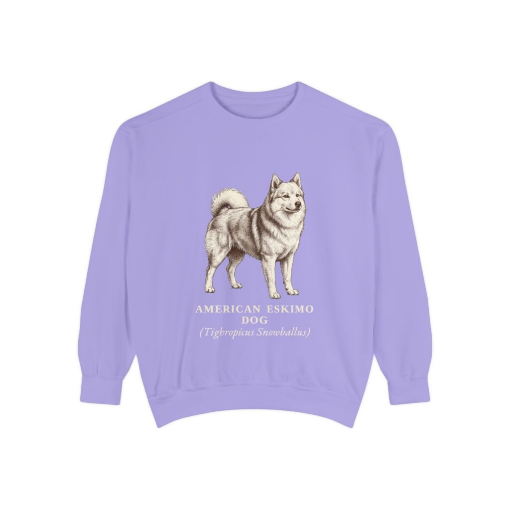 American Eskimo Dog Latin Sweatshirt, Violet, front view