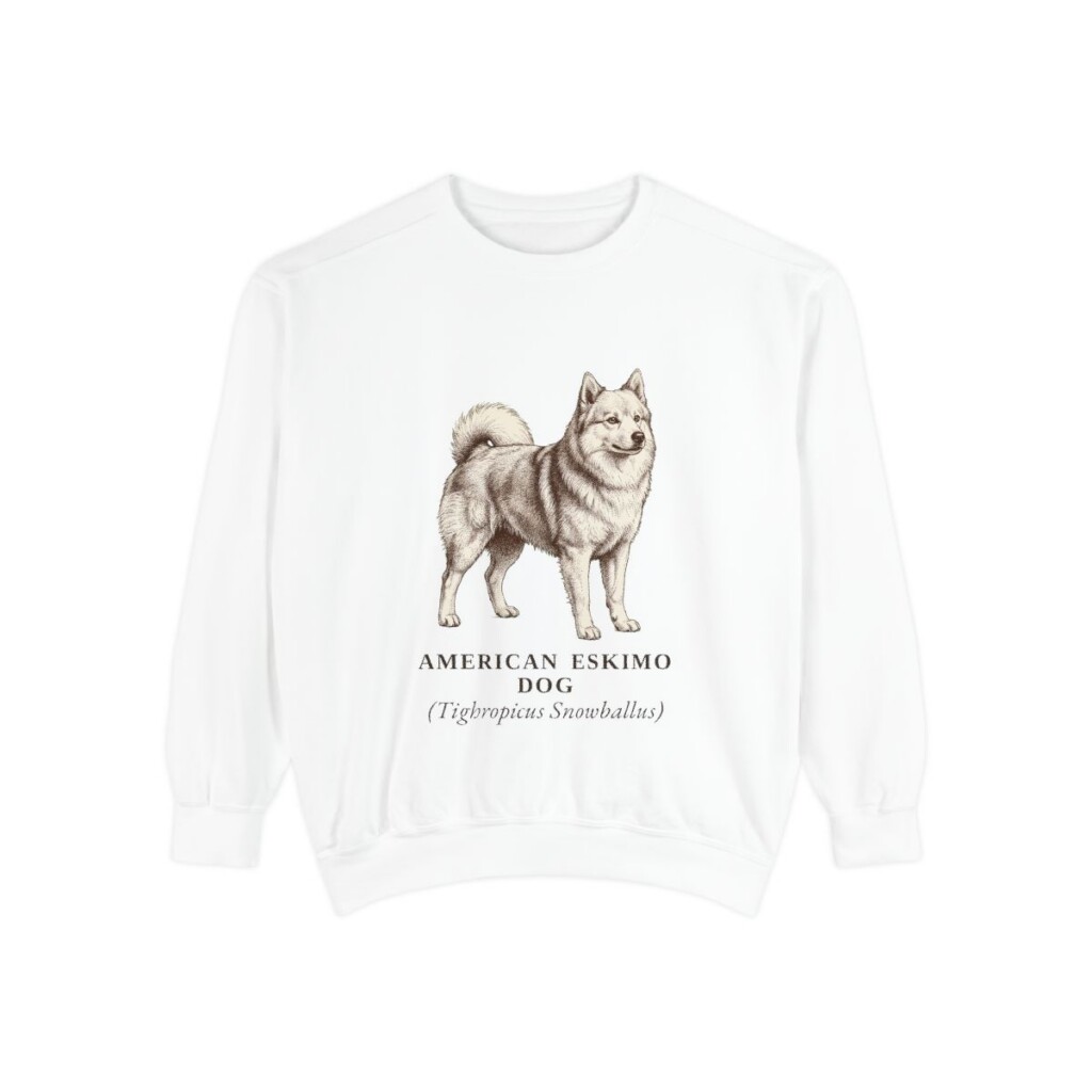 American Eskimo Dog Latin Sweatshirt, White, front view