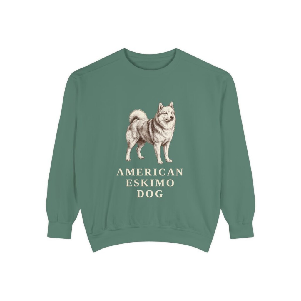 american-eskimo-dog-sweatshirt-light-green American Eskimo Dog Sweatshirt, Light Green, front view
