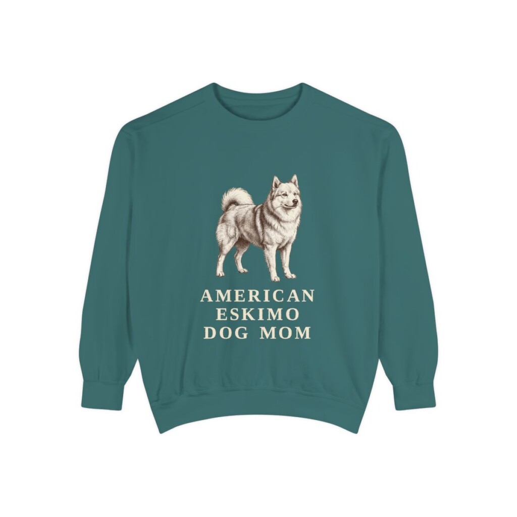 American Eskimo Dog Mom Sweatshirt, Blue Spruce, front view