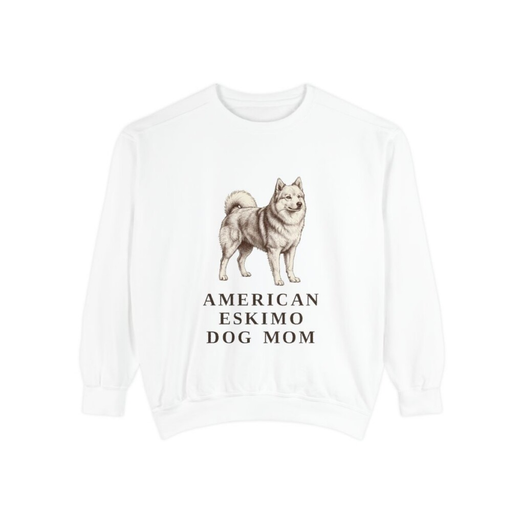 American Eskimo Dog Mom Sweatshirt, White, front view