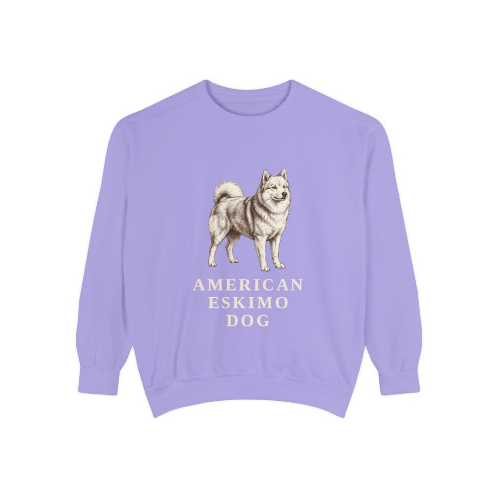 american-eskimo-dog-sweatshirt-violet American Eskimo Dog Sweatshirt, Violet, front view