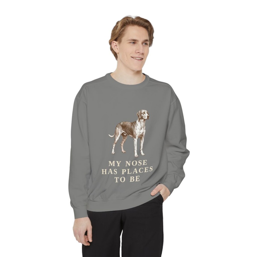 American Foxhound Humor Sweatshirt, Grey, person 1 front