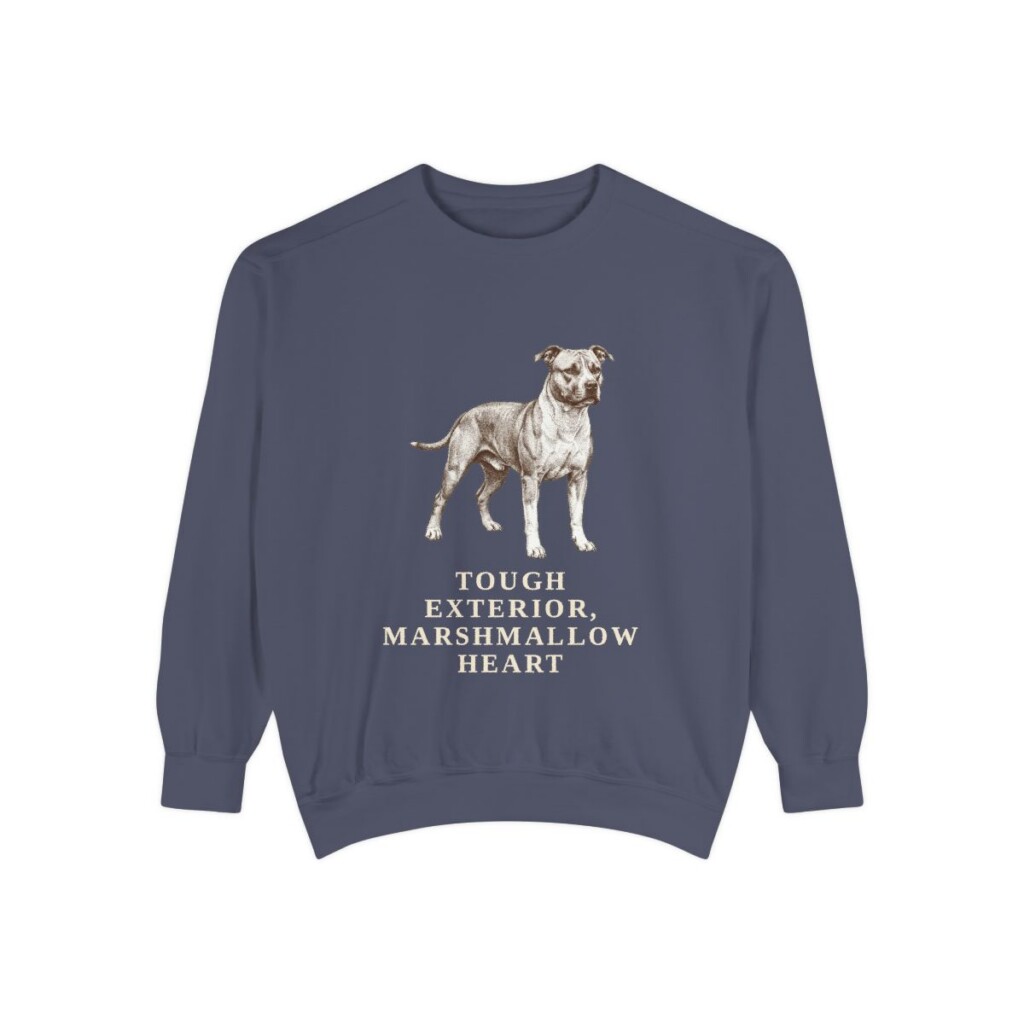 American Staffordshire Terrier Humor Sweatshirt, Denim, front view