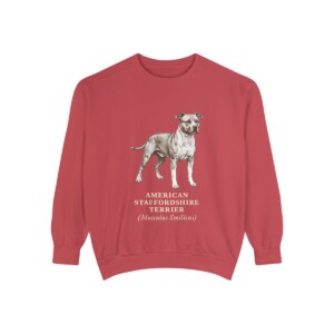 American Staffordshire Terrier Latin Sweatshirt, Crimson, front view