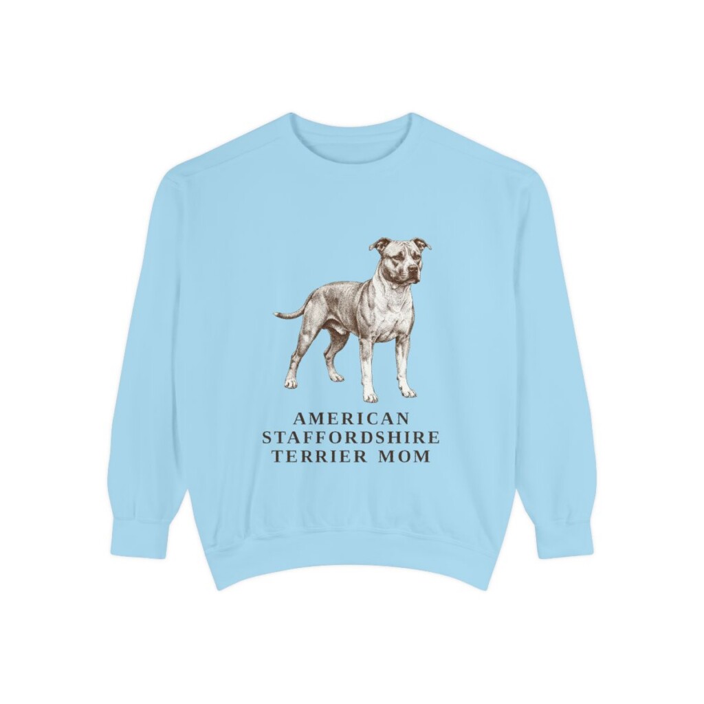 american-staffordshire-terrier-sweatshirt-mom-chambray-1 American Staffordshire Terrier Mom Sweatshirt, Chambray, front view