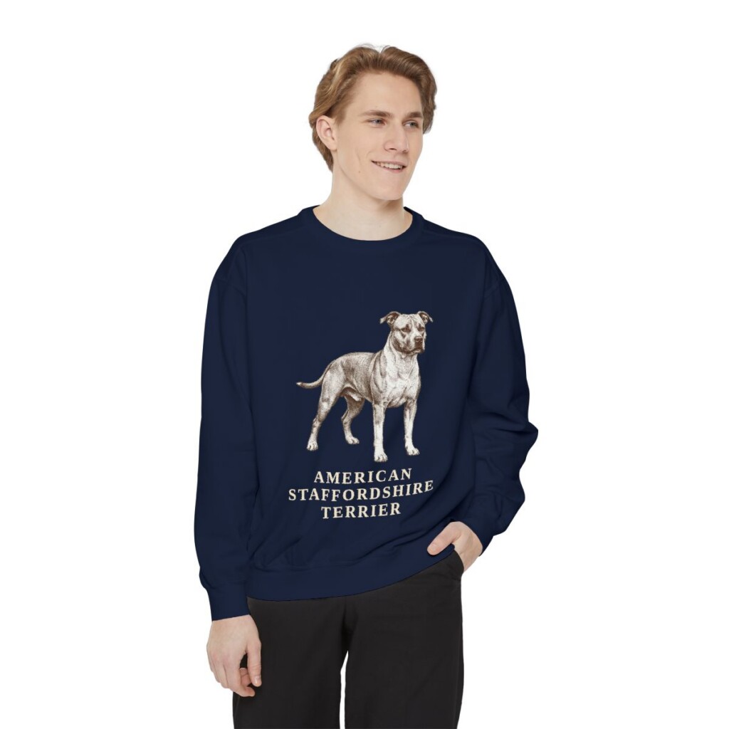 American Staffordshire Terrier Sweatshirt, True Navy, person 1 front