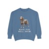 American Water Spaniel Humor Sweatshirt, Blue Jean, front view