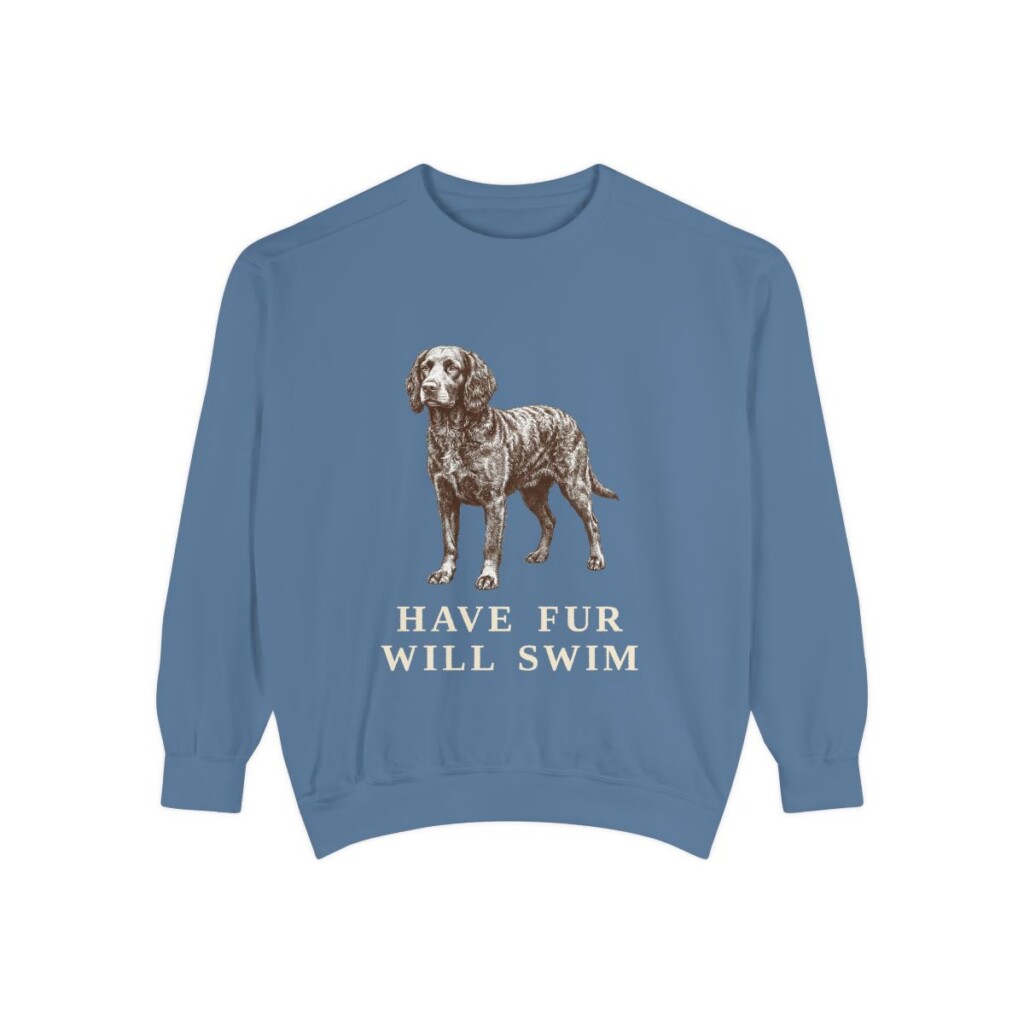 American Water Spaniel Humor Sweatshirt, Blue Jean, front view