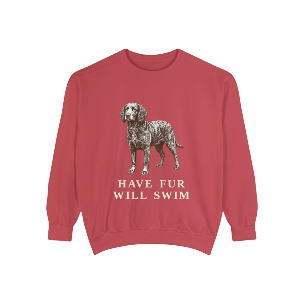 American Water Spaniel Humor Sweatshirt, Crimson, front view