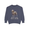 American Water Spaniel Humor Sweatshirt, Denim, front view