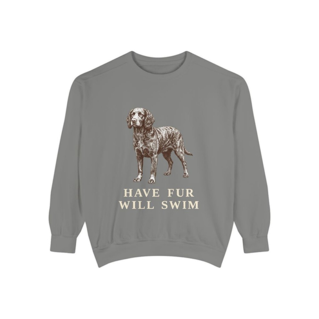 American Water Spaniel Humor Sweatshirt, Grey, front view