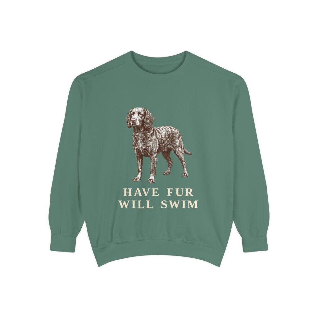 American Water Spaniel Humor Sweatshirt, Light Green, front view