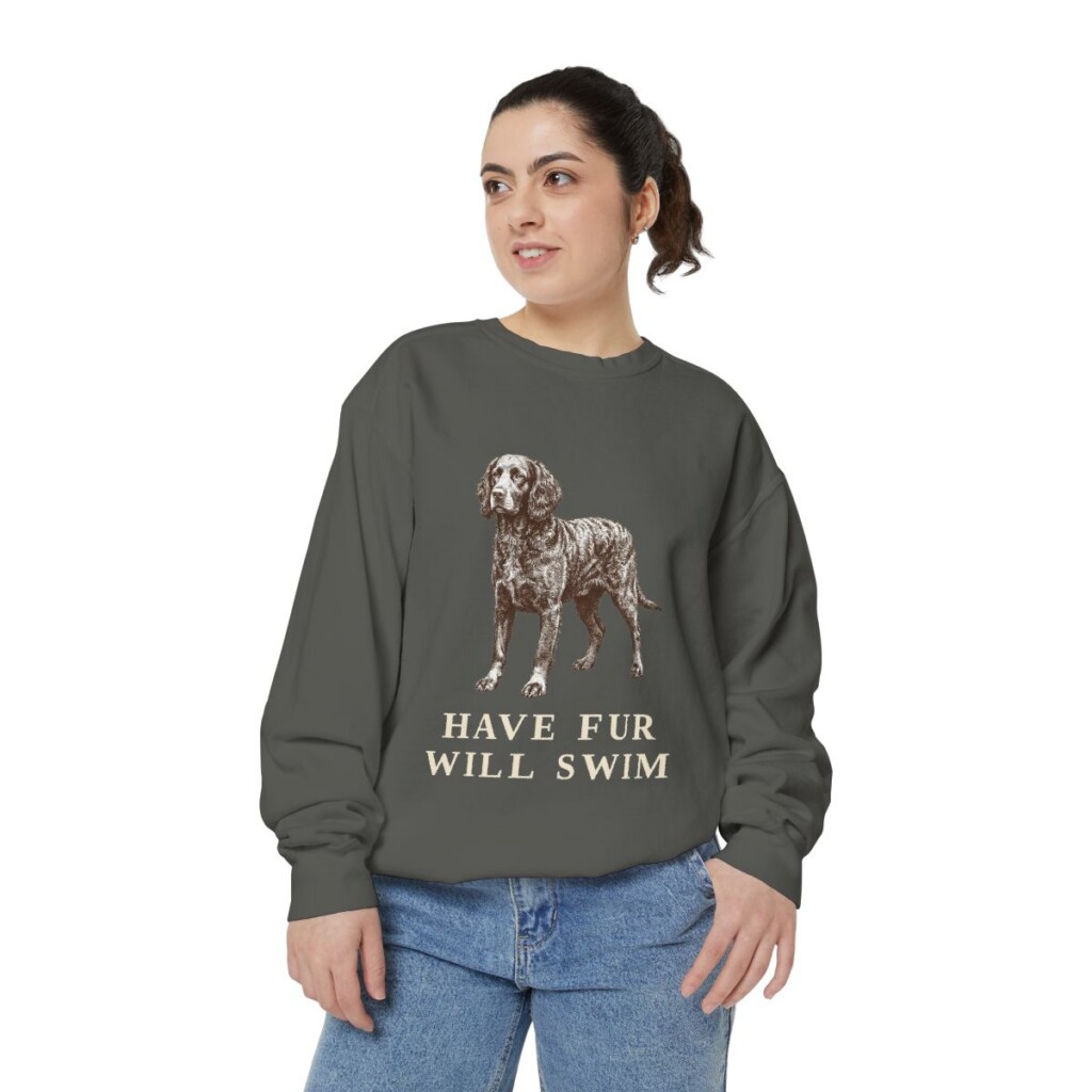 American Water Spaniel Humor Sweatshirt, Pepper, person 2 front