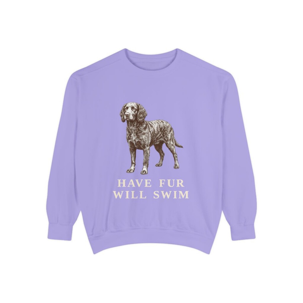 American Water Spaniel Humor Sweatshirt, Violet, front view