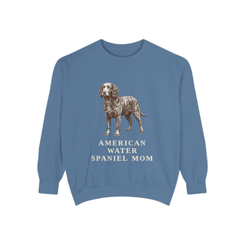 american-water-spaniel-sweatshirt-mom-blue-jean American Water Spaniel Mom Sweatshirt, Blue Jean, front view