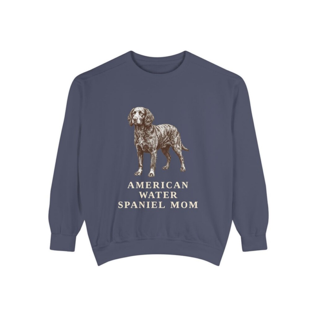 american-water-spaniel-sweatshirt-mom-denim American Water Spaniel Mom Sweatshirt, Denim, front view