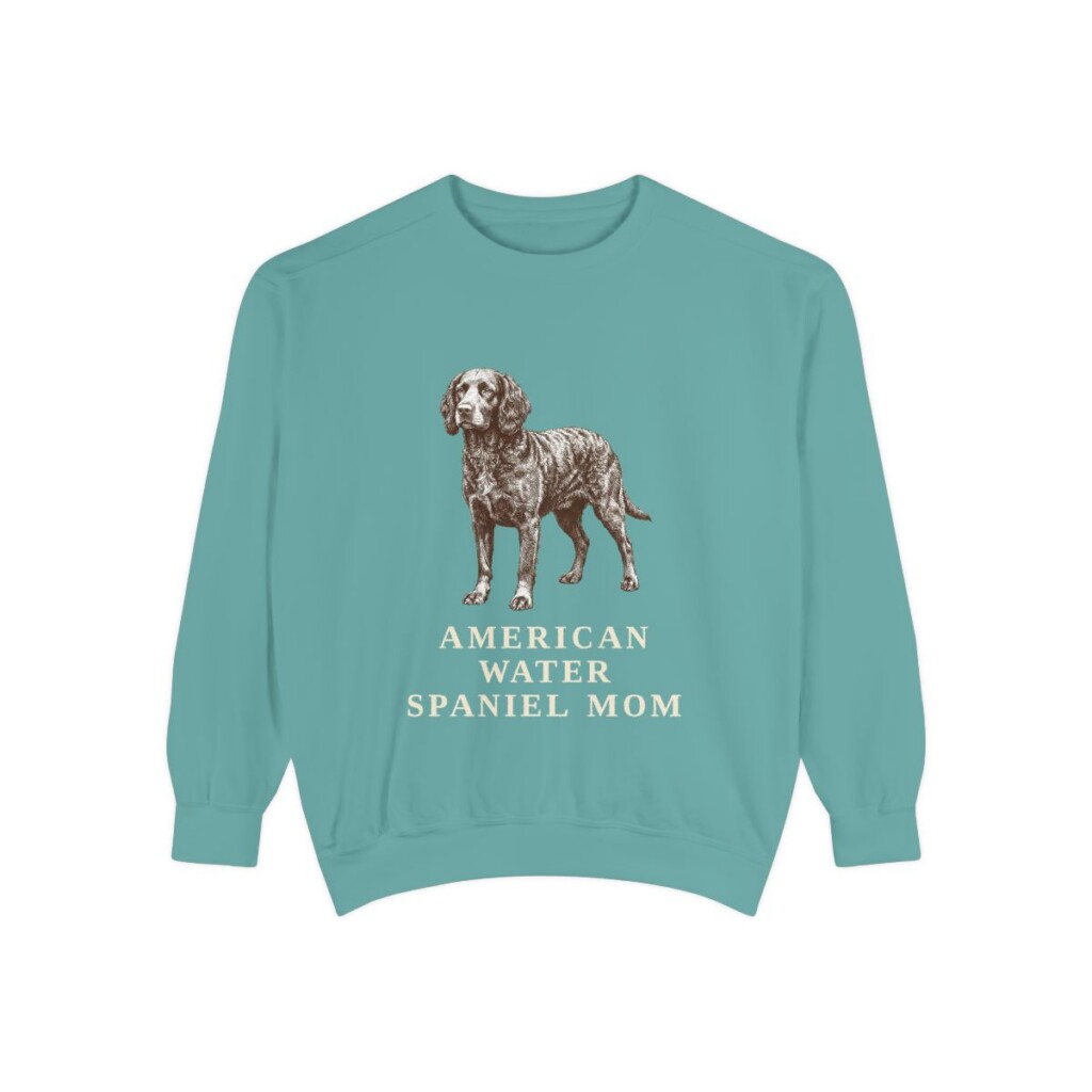 american-water-spaniel-sweatshirt-mom-seafoam American Water Spaniel Mom Sweatshirt, Seafoam, front view