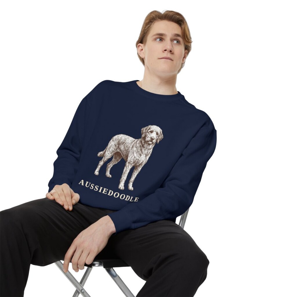Aussiedoodle Sweatshirt, True Navy, person 1 context