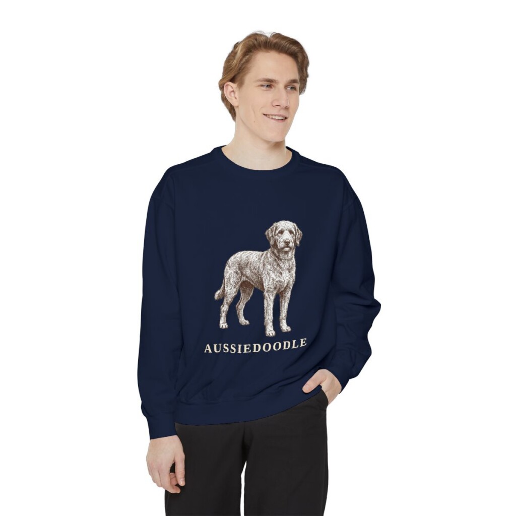 Aussiedoodle Sweatshirt, True Navy, person 1 front