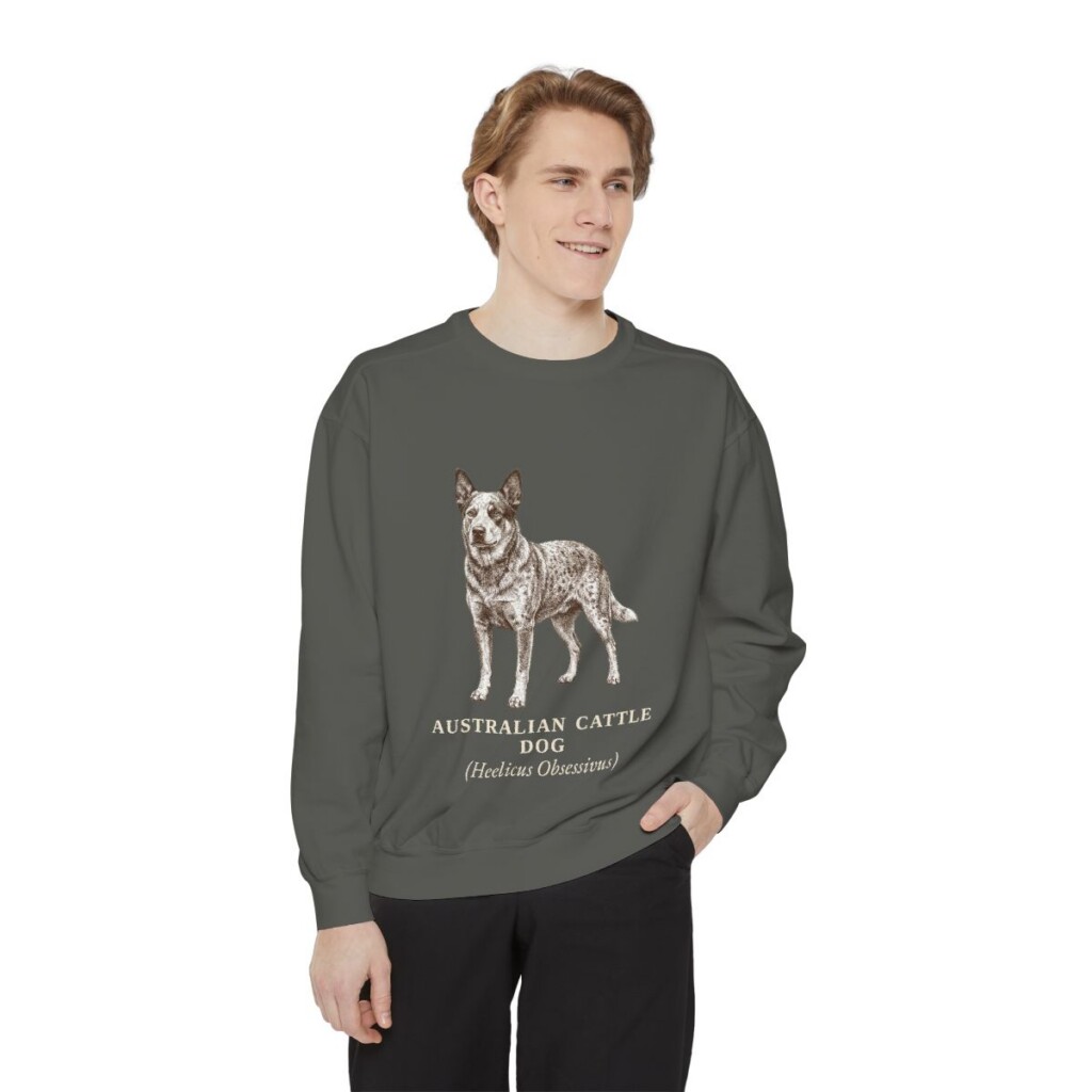 Australian Cattle Dog Latin Sweatshirt, Pepper, person 1 front