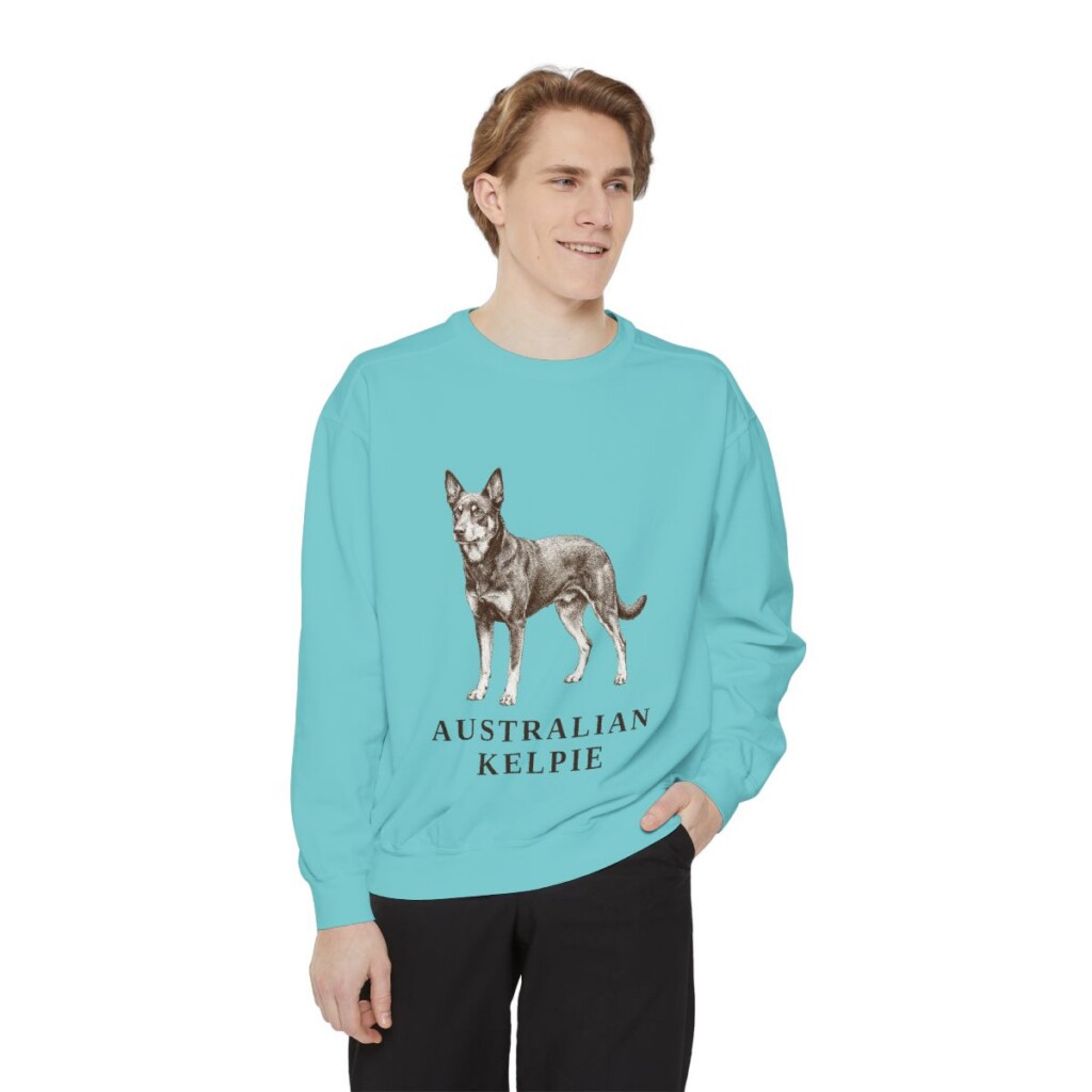 Australian Kelpie Sweatshirt, Chalky Mint, person 1 front