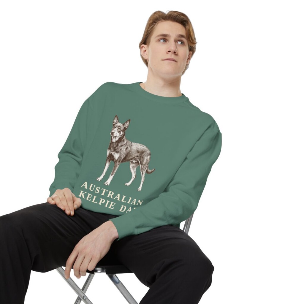 Australian Kelpie Dad Sweatshirt, Light Green, person 1 context