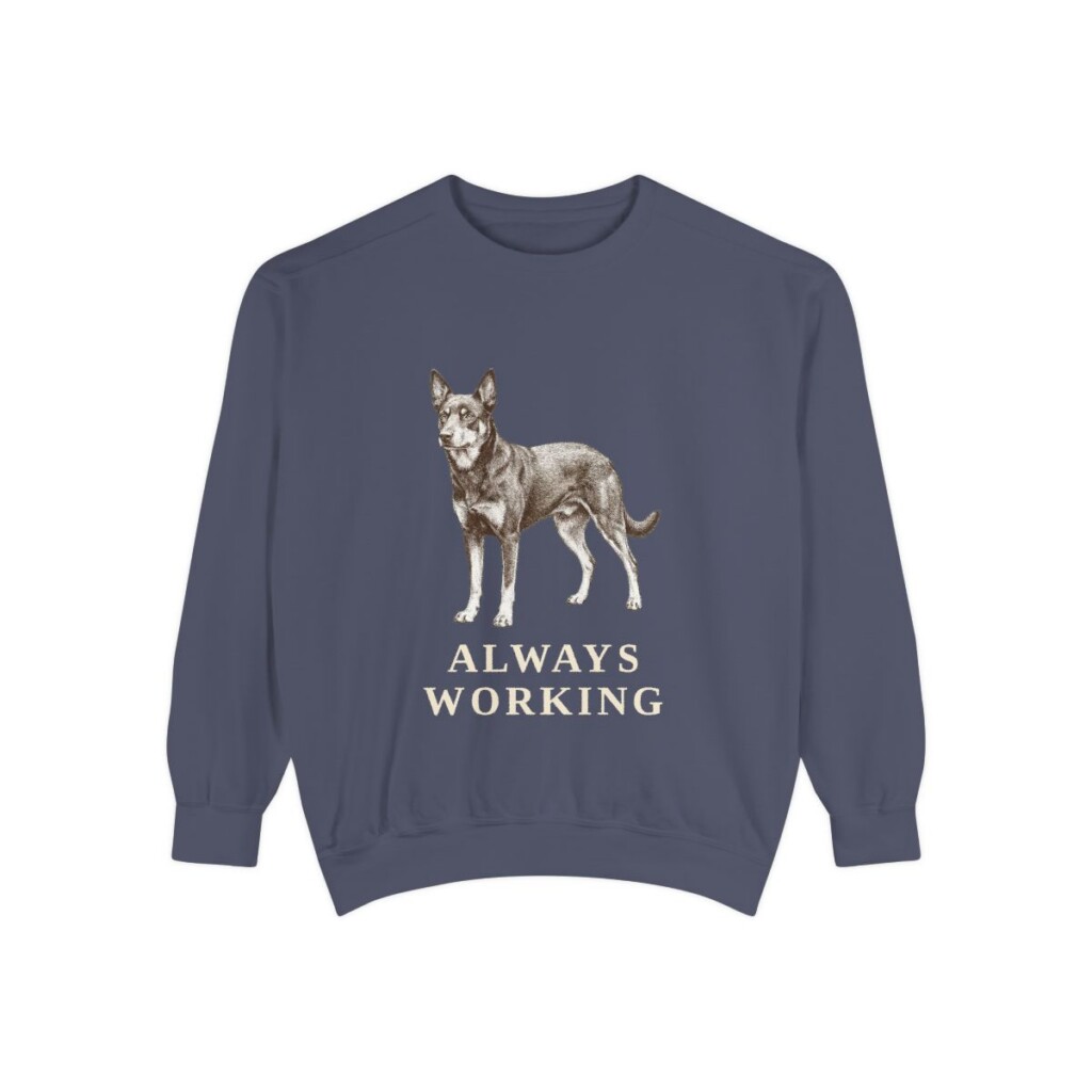 Australian Kelpie Humor Sweatshirt, Denim, front view