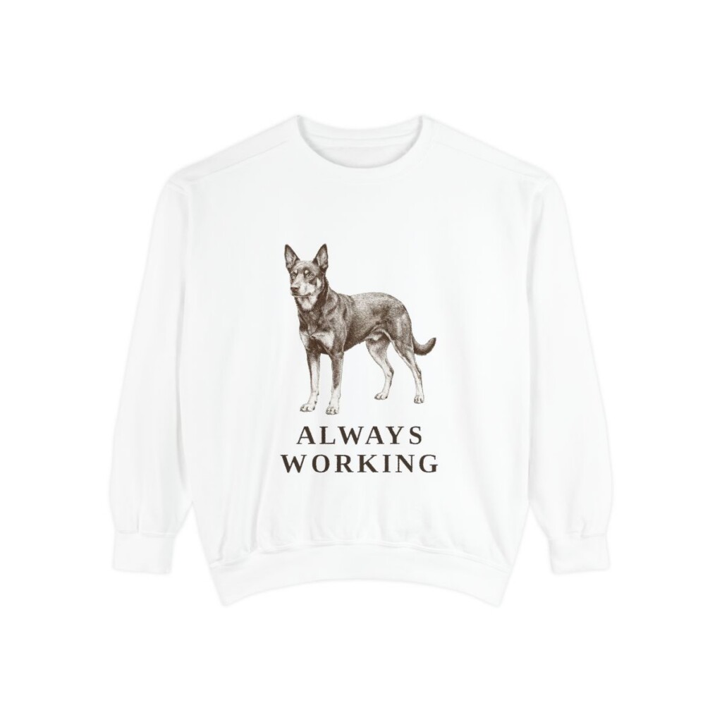 Australian Kelpie Humor Sweatshirt, White, front view