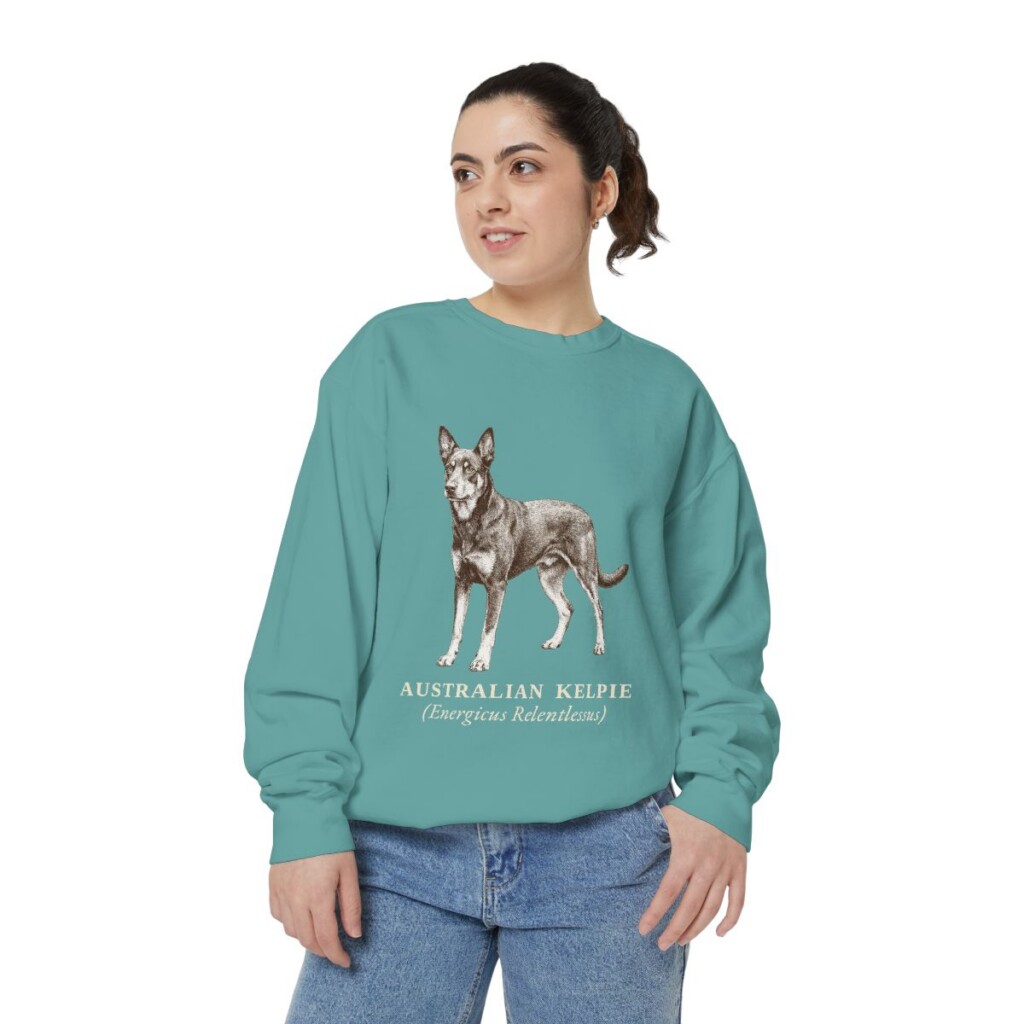 Australian Kelpie Latin Sweatshirt, Seafoam, person 2 front