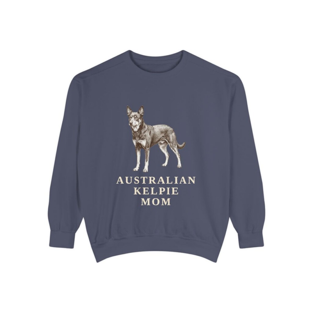 australian-kelpie-sweatshirt-mom-denim Australian Kelpie Mom Sweatshirt, Denim, front view