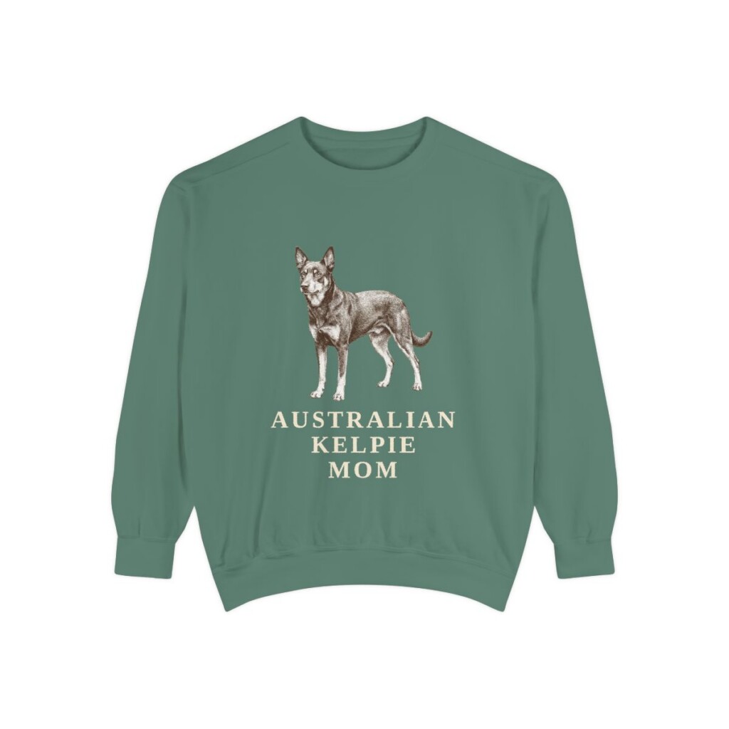 australian-kelpie-sweatshirt-mom-light-green Australian Kelpie Mom Sweatshirt, Light Green, front view