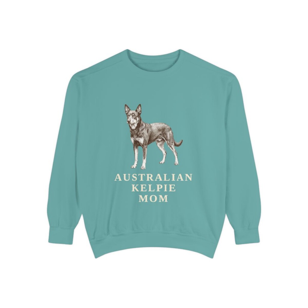 australian-kelpie-sweatshirt-mom-seafoam Australian Kelpie Mom Sweatshirt, Seafoam, front view