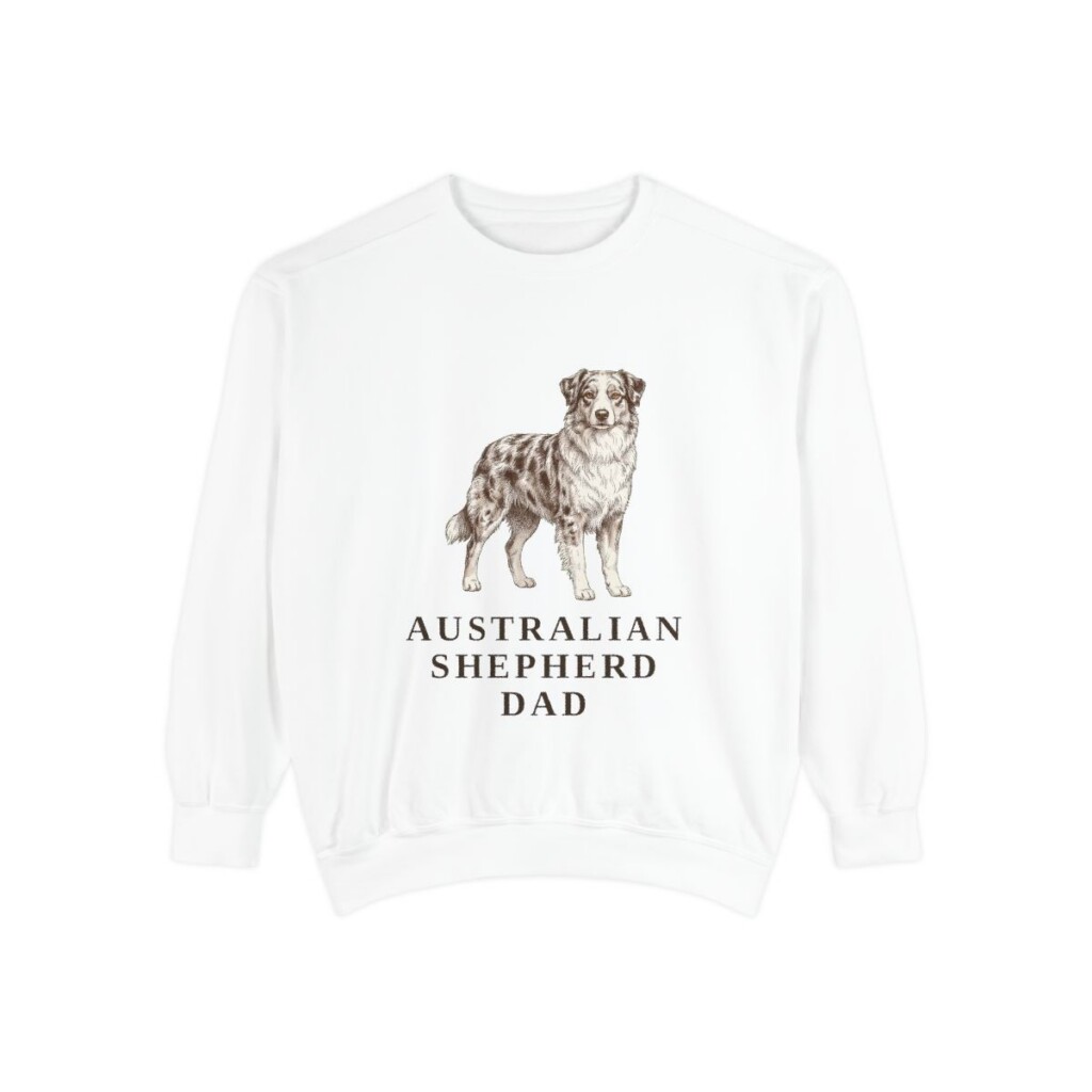 Australian Shepherd Dad Sweatshirt, White, front view