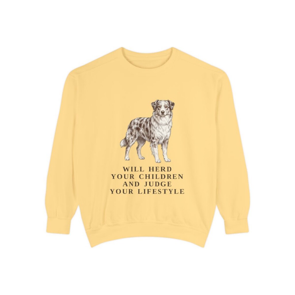 australian-shepherd-sweatshirt-humor-butter Australian Shepherd Humor Sweatshirt, Butter, front view