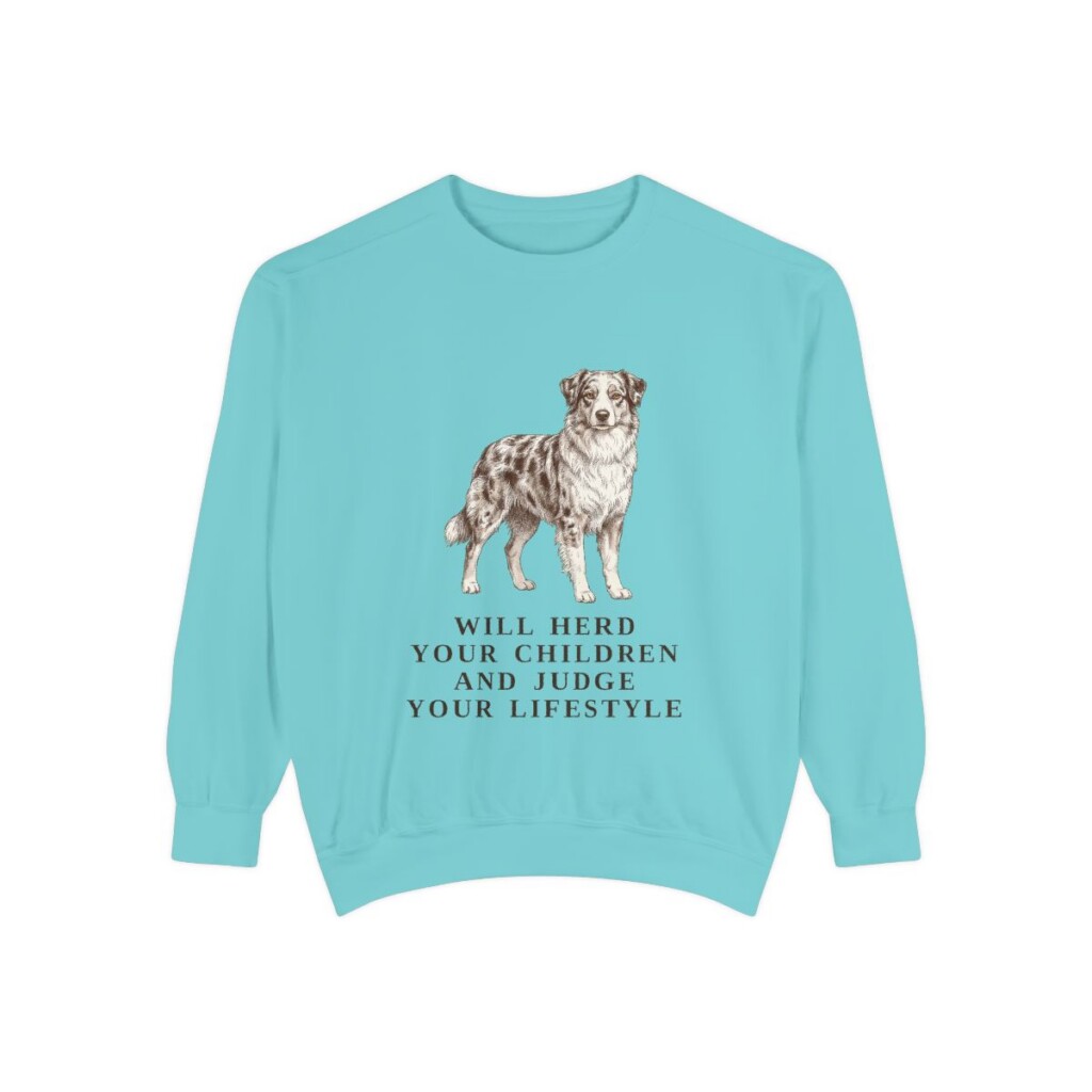 australian-shepherd-sweatshirt-humor-chalky-mint Australian Shepherd Humor Sweatshirt, Chalky Mint, front view
