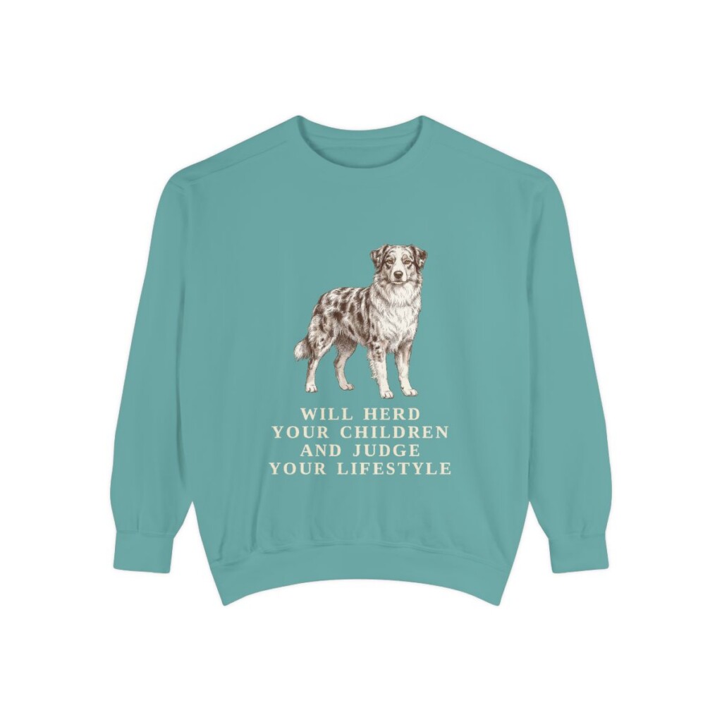 australian-shepherd-sweatshirt-humor-seafoam Australian Shepherd Humor Sweatshirt, Seafoam, front view