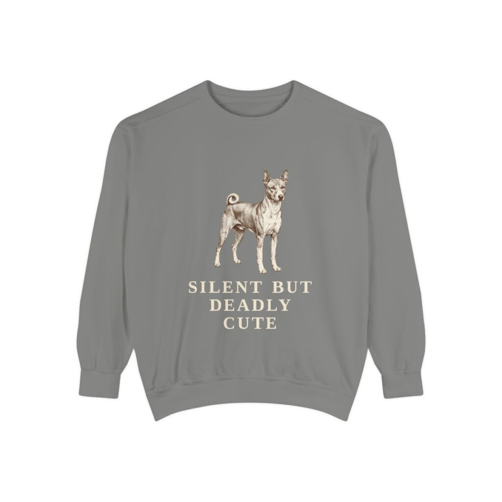 Basenji Humor Sweatshirt, Grey, front view