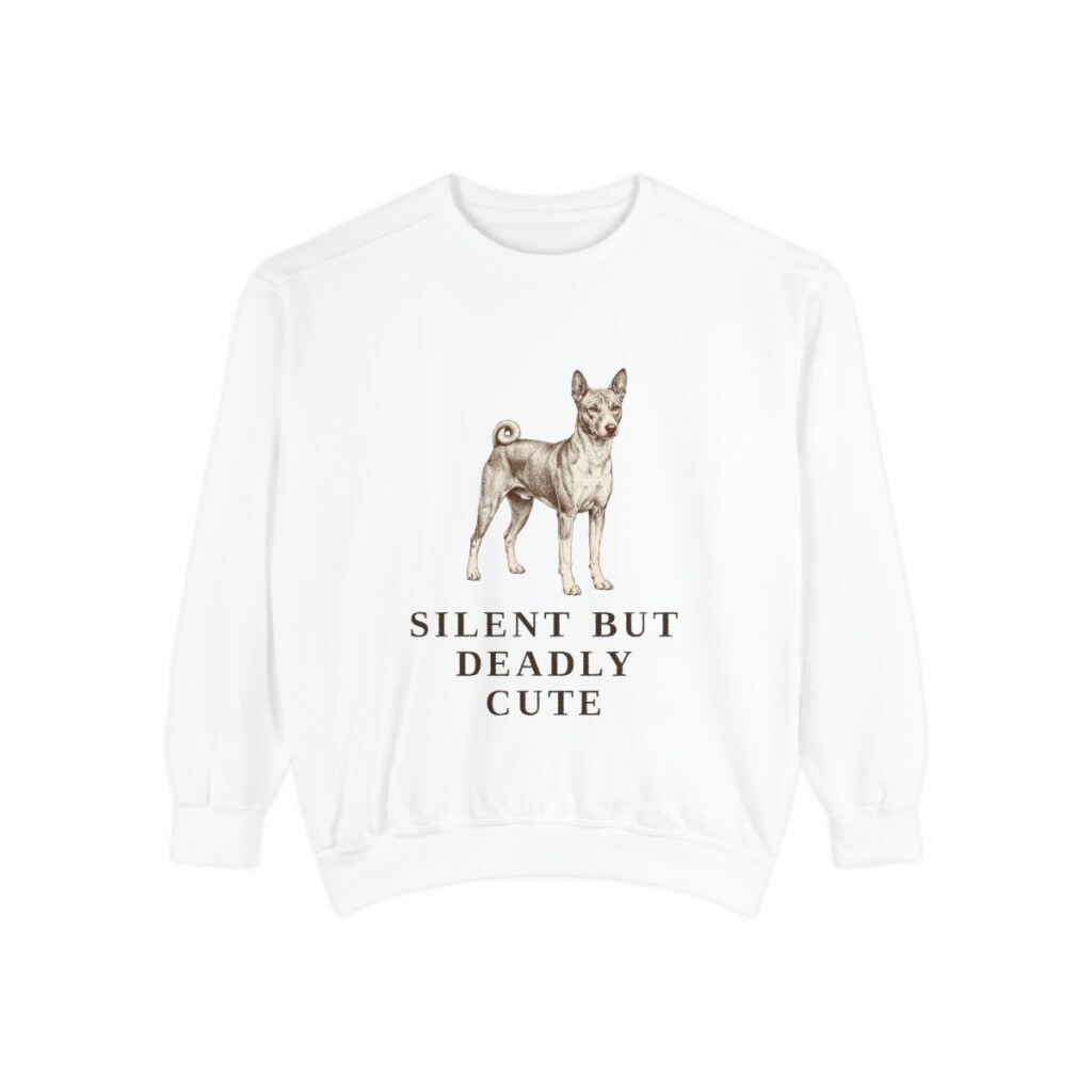 Basenji Humor Sweatshirt, White, front view