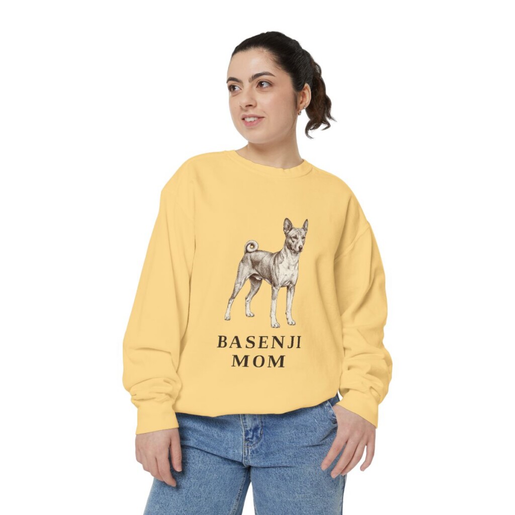 basenji-sweatshirt-mom-butter-person-2-front Basenji Mom Sweatshirt, Butter, person 2 front