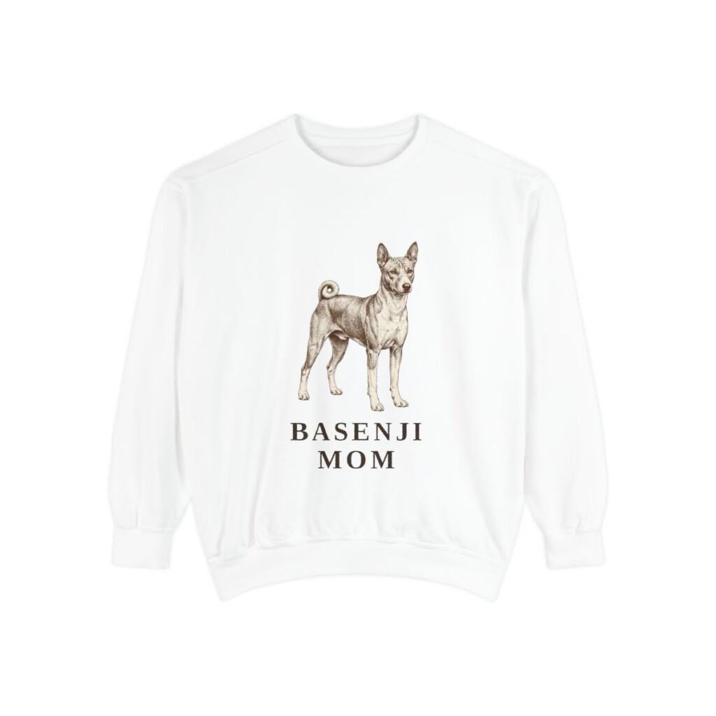 basenji-sweatshirt-mom-white Basenji Mom Sweatshirt, White, front view