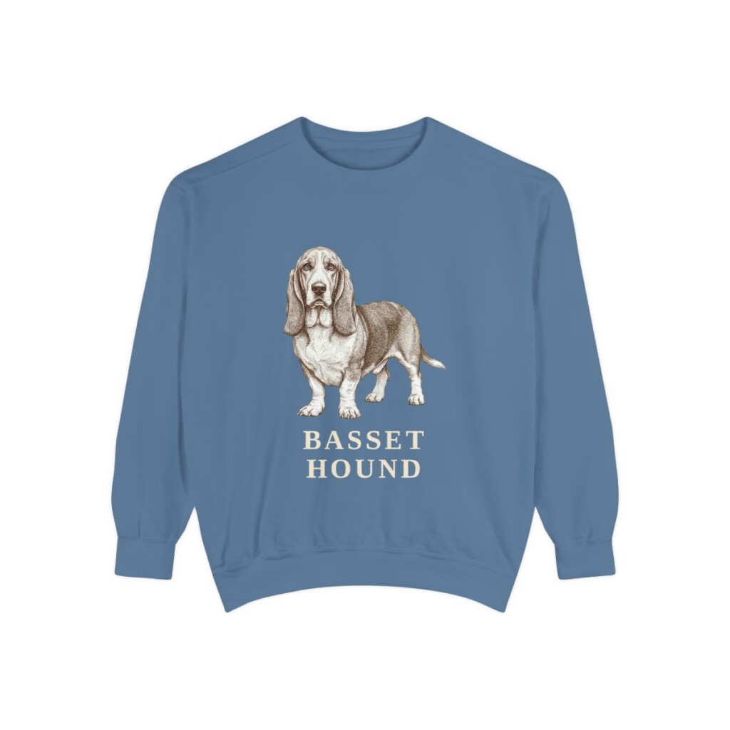 Basset Hound Sweatshirt, Blue Jean, front view