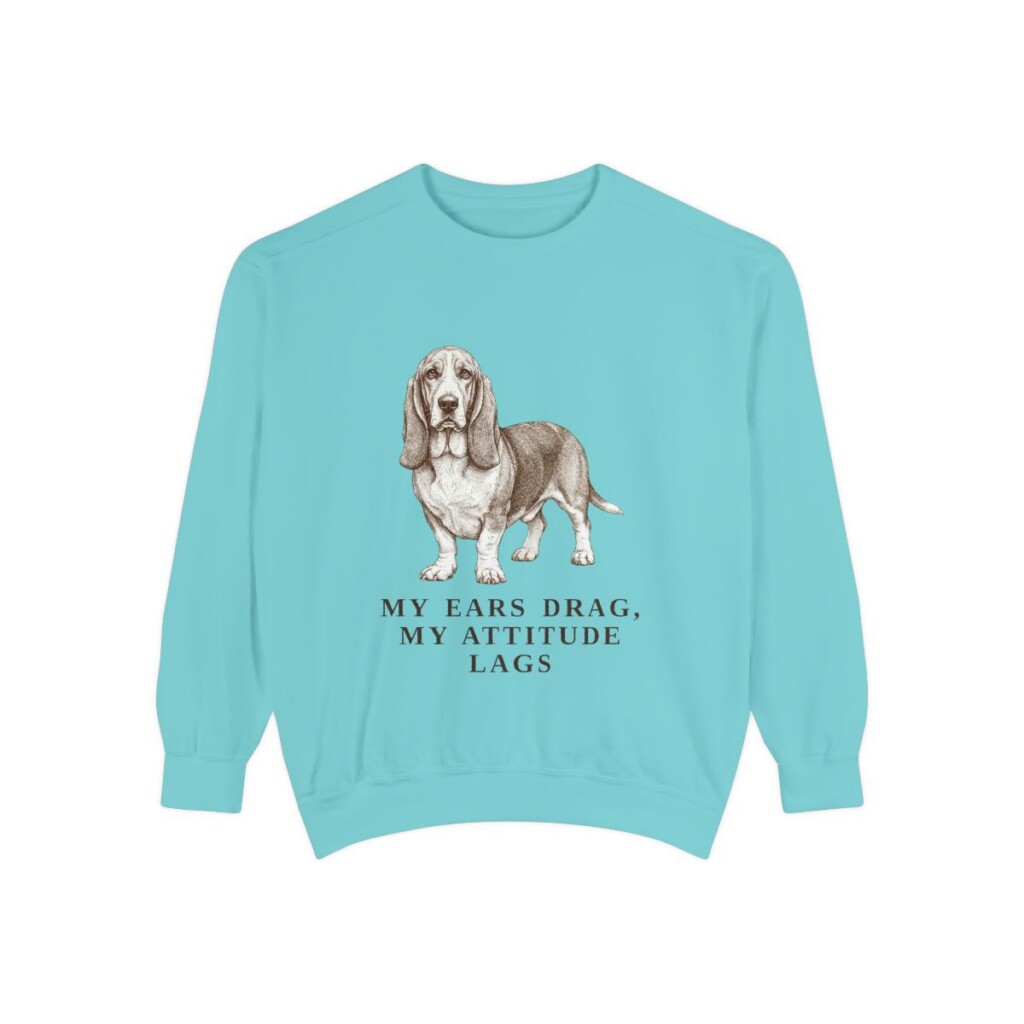 basset-hound-sweatshirt-humor-chalky-mint Basset Hound Humor Sweatshirt, Chalky Mint, front view