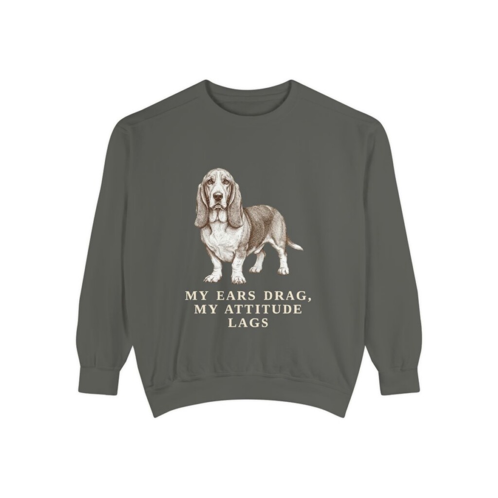 basset-hound-sweatshirt-humor-pepper Basset Hound Humor Sweatshirt, Pepper, front view
