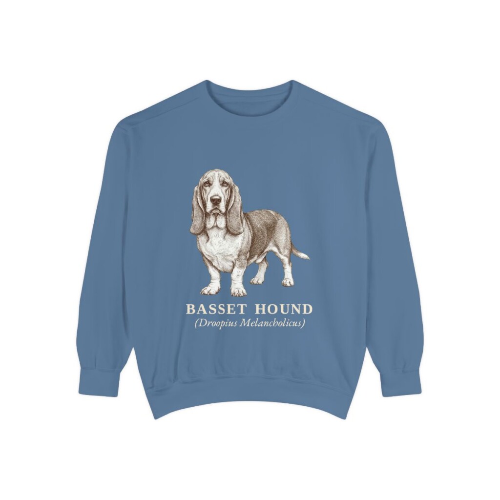 Basset Hound Latin Sweatshirt, Blue Jean, front view
