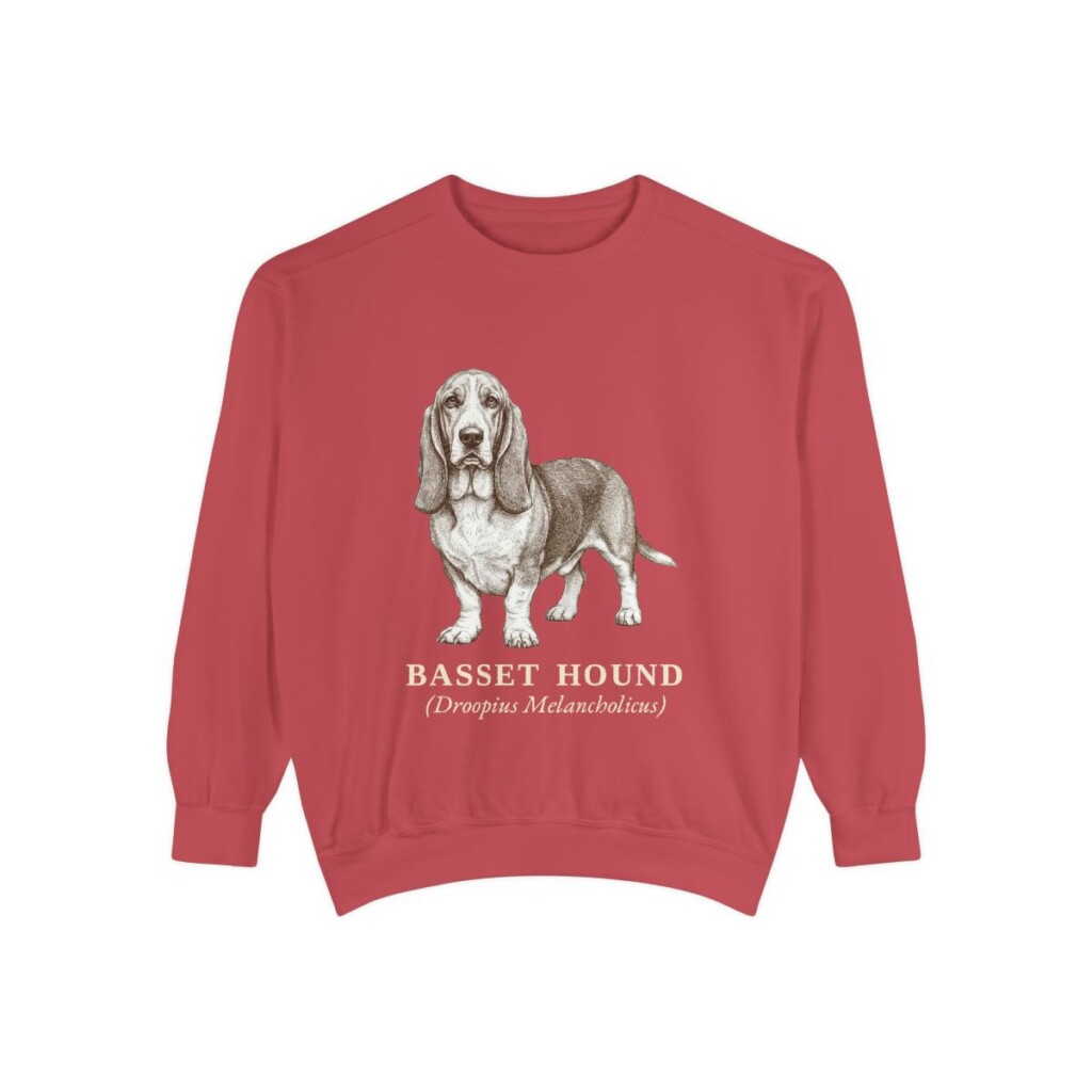Basset Hound Latin Sweatshirt, Crimson, front view
